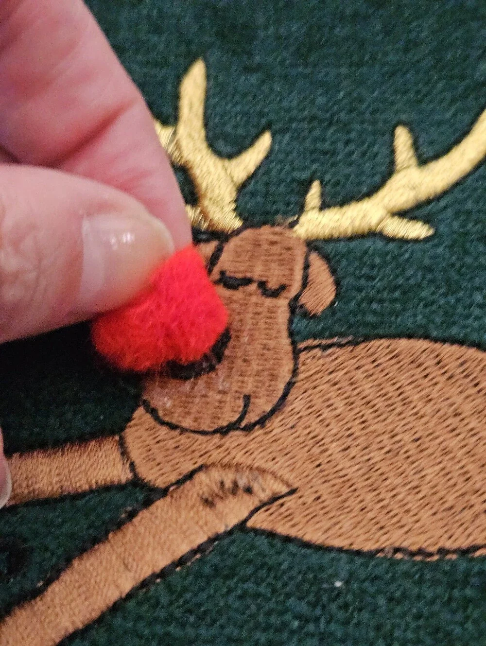 Embroidered Reindeer Holiday Kitchen Towels - Dark Green